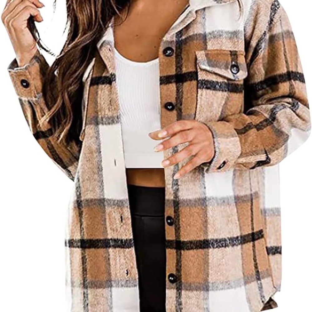 Plaid Tan and White Women's Jacket
